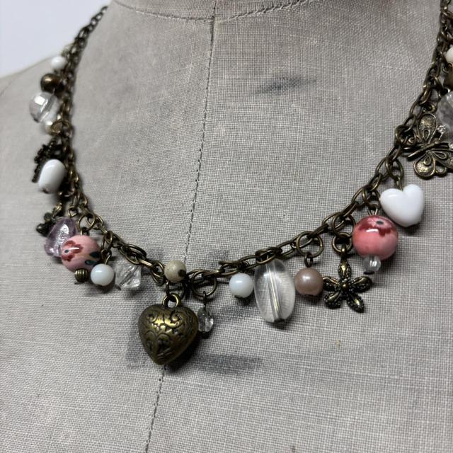 Beaded heart charm necklace