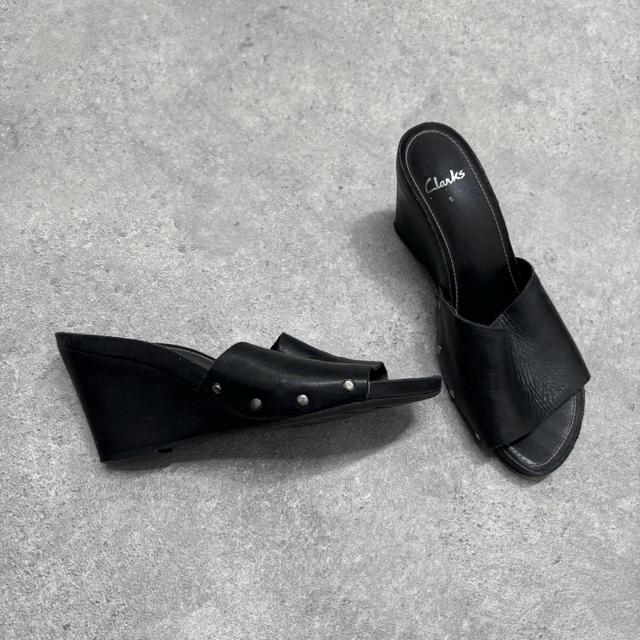 Black leather mules heels