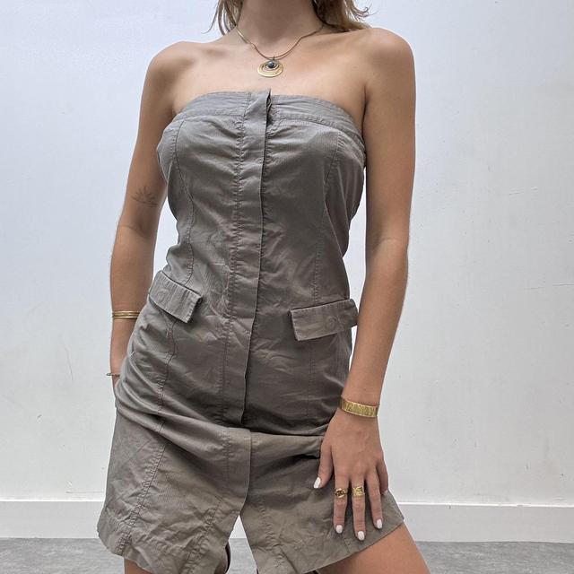 Khaki cargo strapless boob tube dress