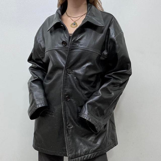 Black oversized leather blazer jacket