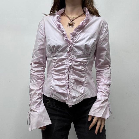 Pink gathered ruffle shirt