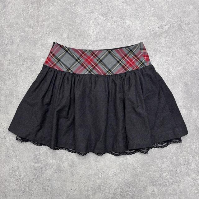 Tartan mini layered lace skirt