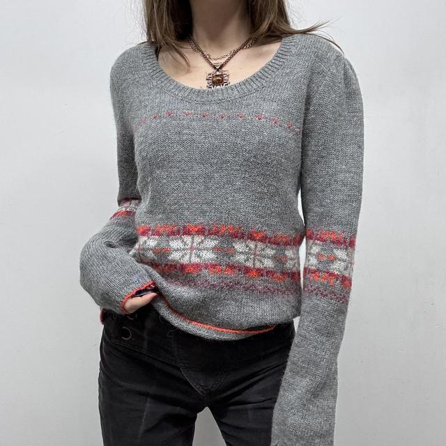 Arran norweigan style grey wool knit jumper