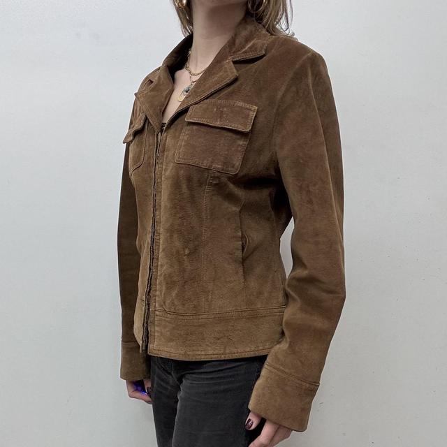 Brown suede blazer jacket corset hook and eye front