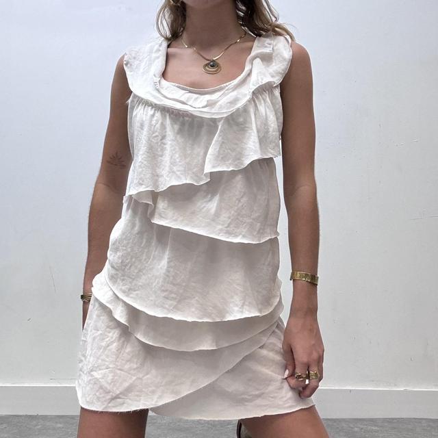Cream layered ruffle mini dress