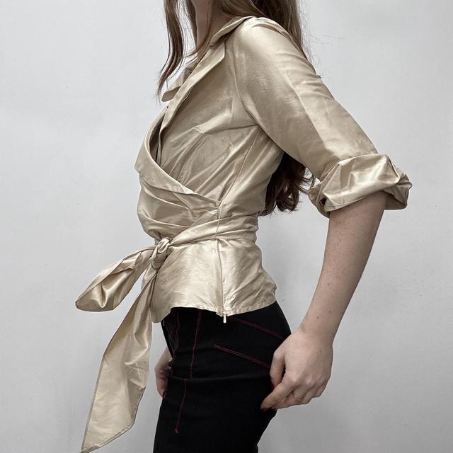 Silk satin structured wrap shirt