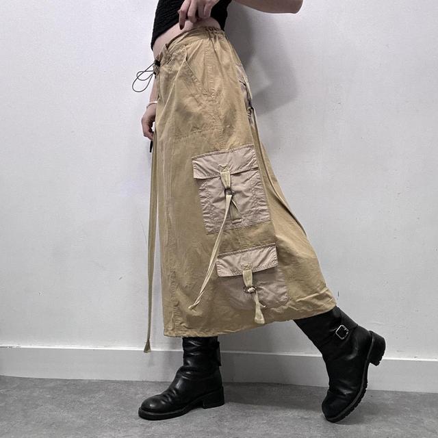Tan flared cargo utility skirt