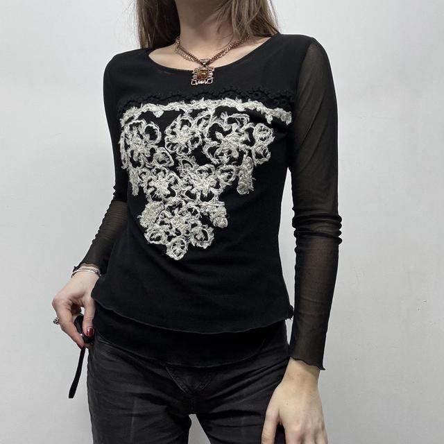 Black sheer mesh mohair wool tshirt