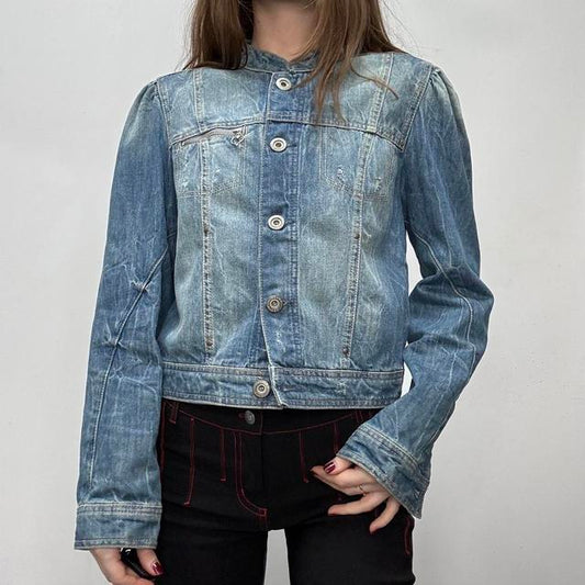 Distressed cropped denim jacket