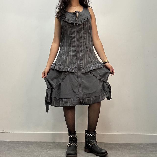 Pinstripe layered cargo dress