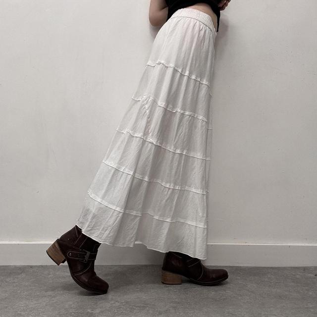 White cotton tiered maxi skirt