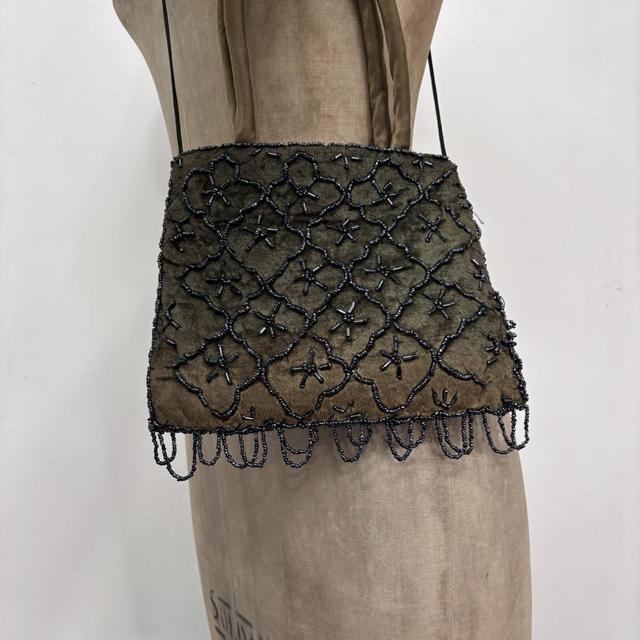 Khaki green beaded bag