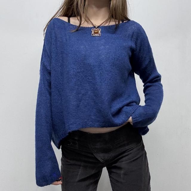 Slouchy sheer mohair wide neck jumper