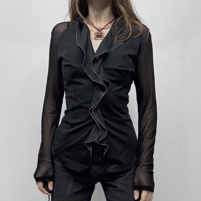 Black ruffle flared shirt
