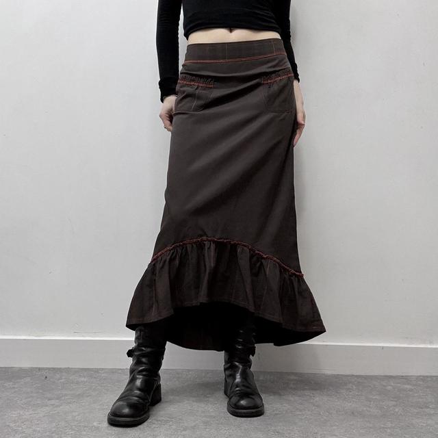 Brown flared tech maxi skirt