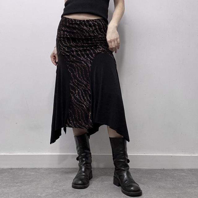 Grunge glitter asymmetric midi skirt