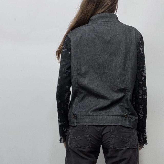 Dark denim sheer graphic sleeve jacket