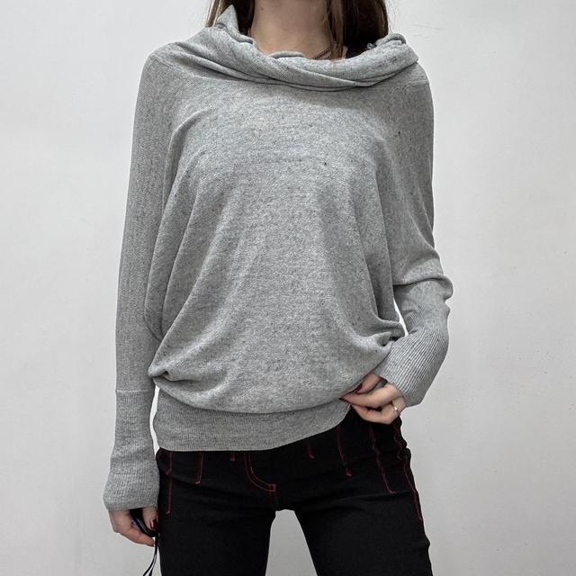 Grey knit slouchy wide neck jumper