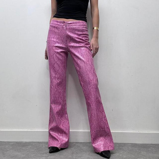 Y2k hot pink snake skin Morgan flared trousers
