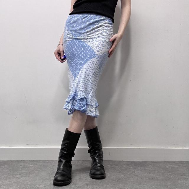 Patchwork floral printed bias cut midi skirt