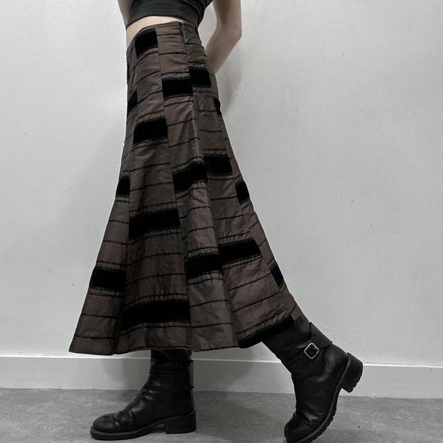 Brown satin striped velvet skirt