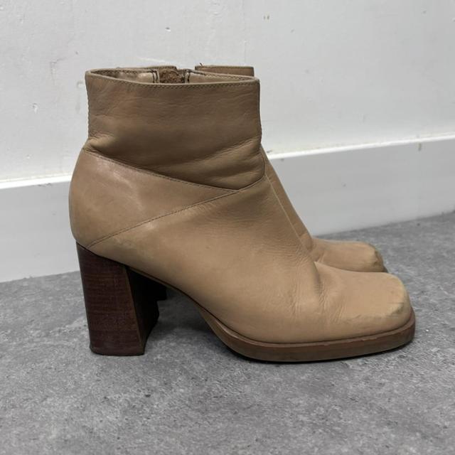 Tan leather square toe boots
