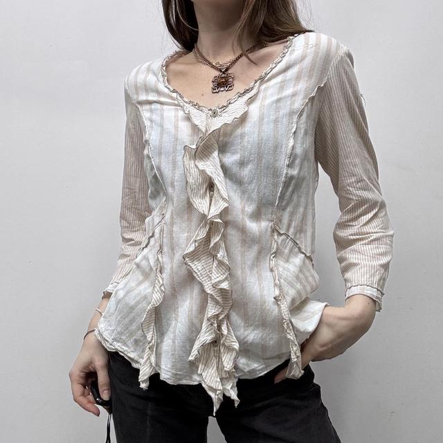 Pinstripe ruffle flared shirt