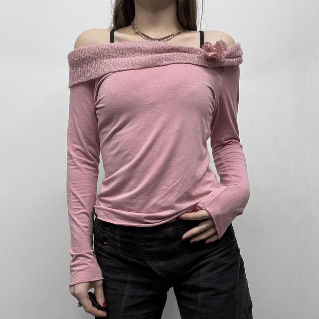 Pink mohair off the shoulder tshirt