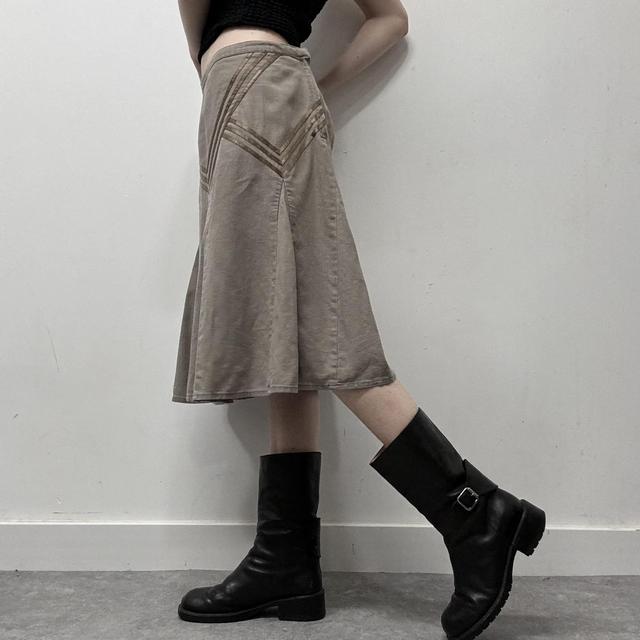 Brown linen flared midi skirt