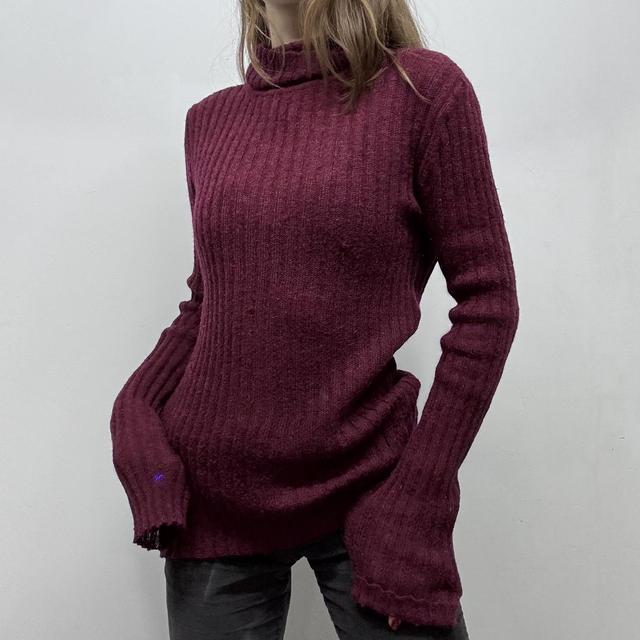 Burgandy ribbed knit sheer slouchy jumper