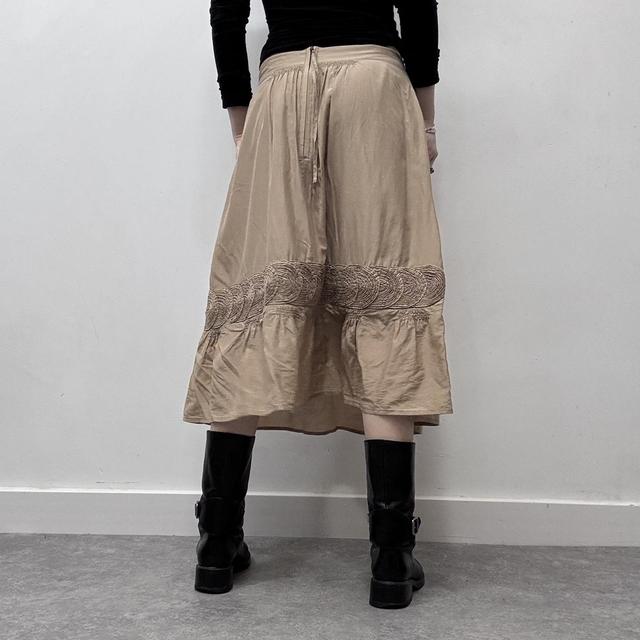 Tan silk pleated flared skirt