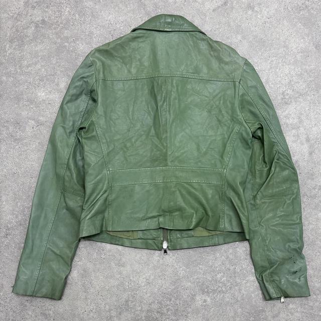 Green leather cargo jacket