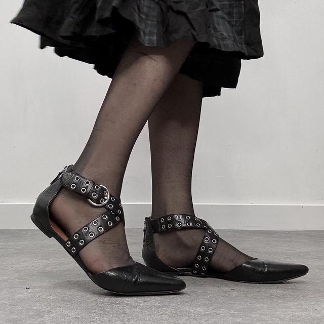 Black studded eyelet mary janes flats