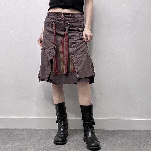 Tartan layered asymmetric midi skirt