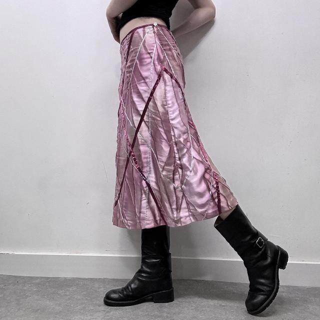 Pink satin ribbon embeslished midi skirt