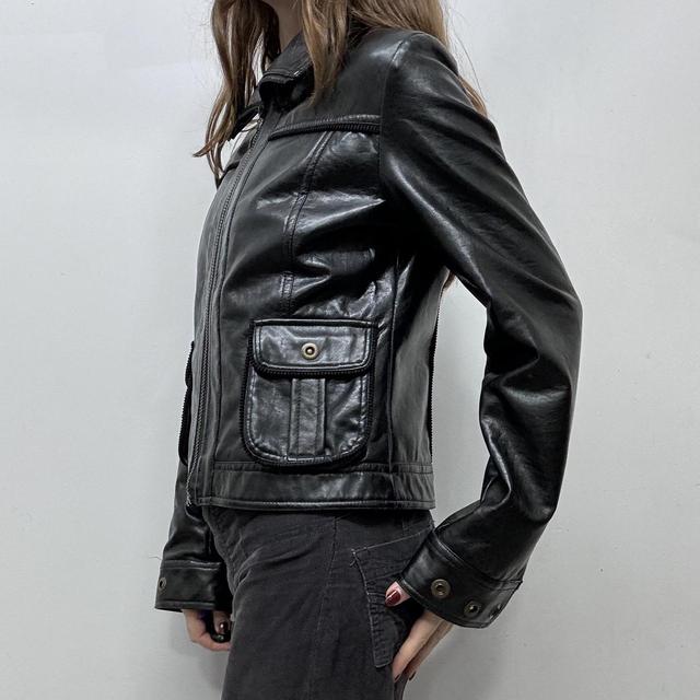Black leather cropped boxy jacket