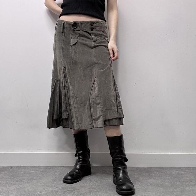 Khaki cord utility midi skirt