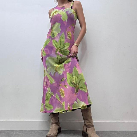 Sheer graphic oversized floral print maxi dress
