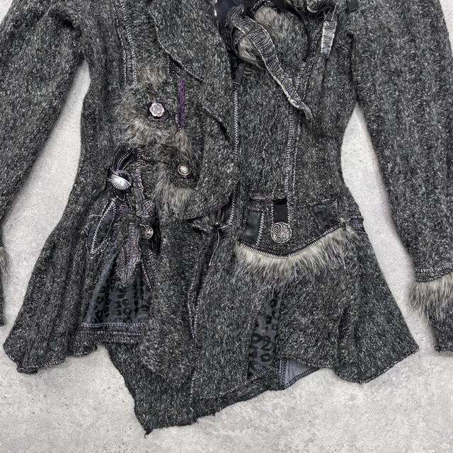 Patchwork knitted asymmetric cardigan