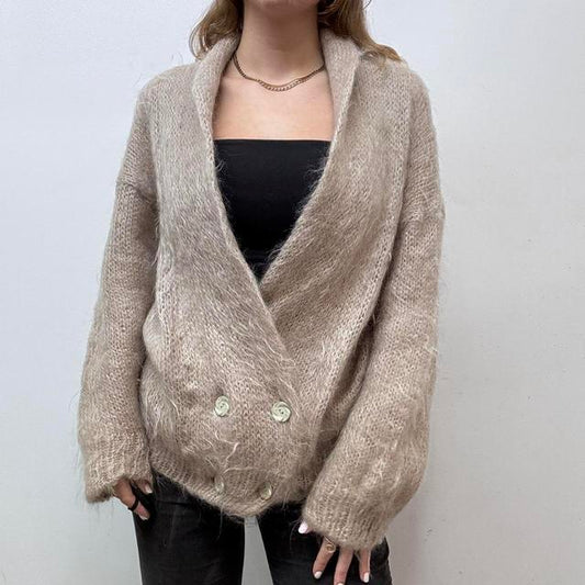 Fluffy knit mohair wool cardigan