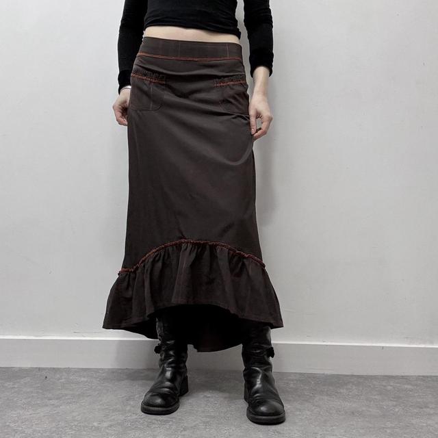 Brown flared tech maxi skirt