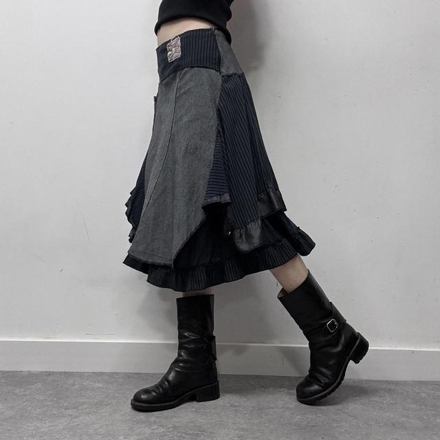 Patchwork grunge fairy pinstripe midi skirt