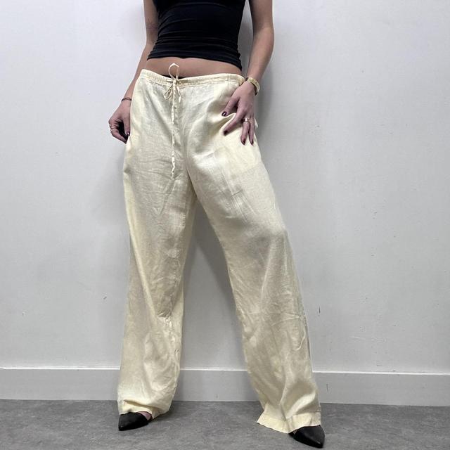 Lemon yellow wide leg linen trousers