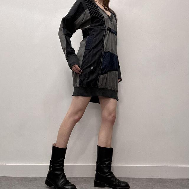 Structured puff cargo patchwork dress