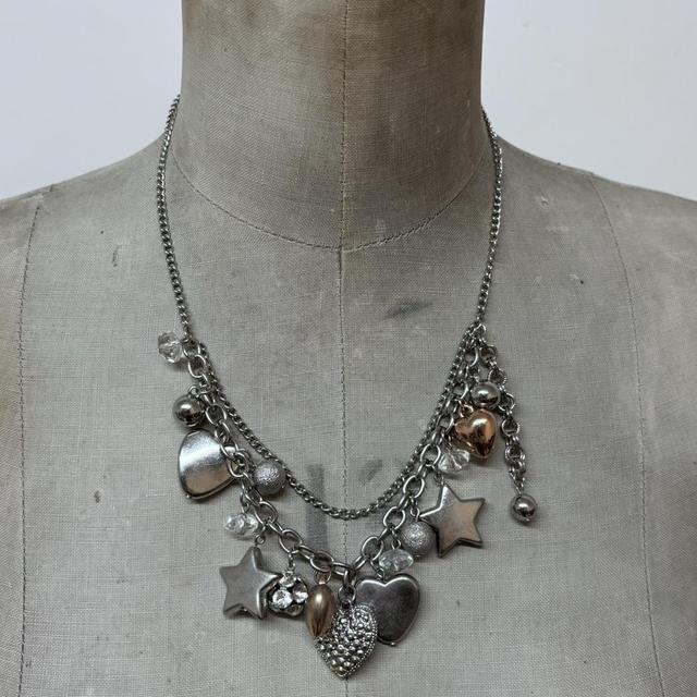 Silver bubble heart charm necklace