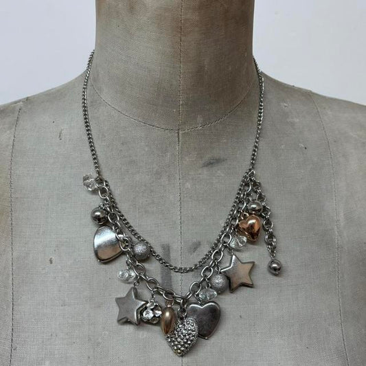 Silver bubble heart charm necklace