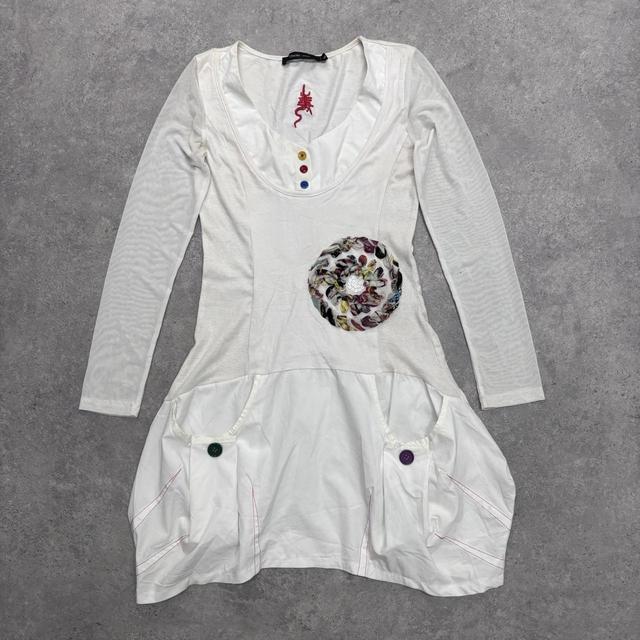 White flared puff mini dress