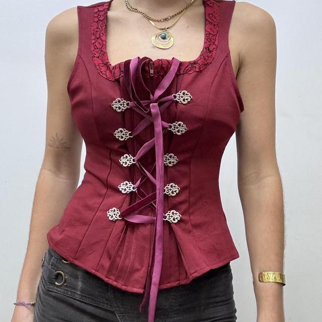 Red corset lace up bow vest