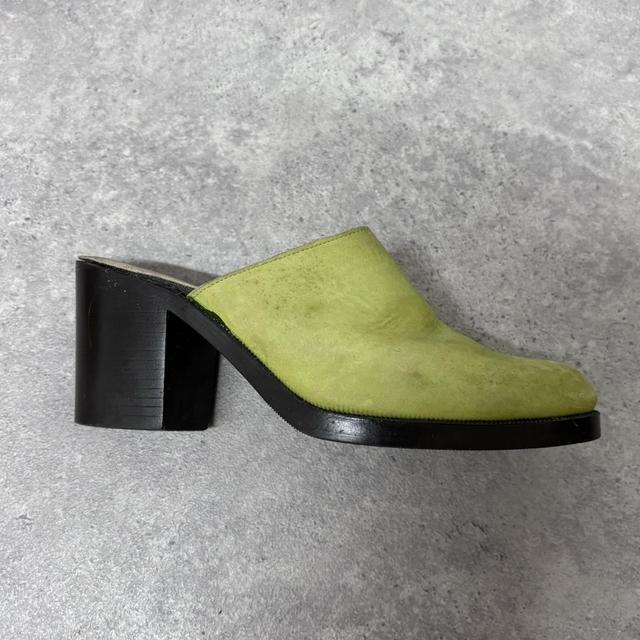 Green leather heel mules