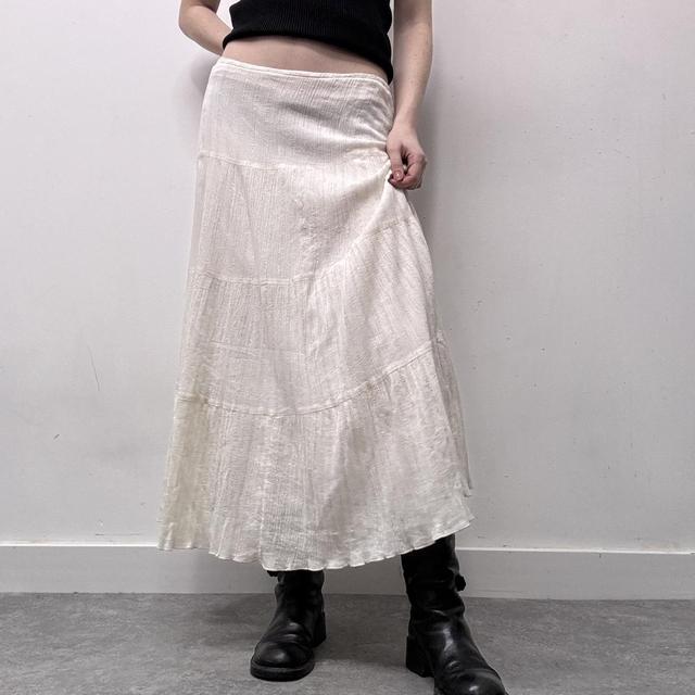 Cream crinkle layered maxi skirt